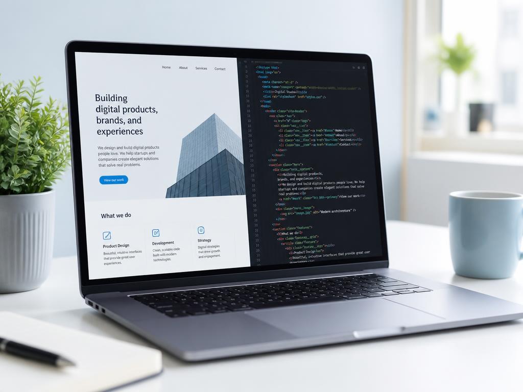 Laptop mit modernem Webdesign und Code